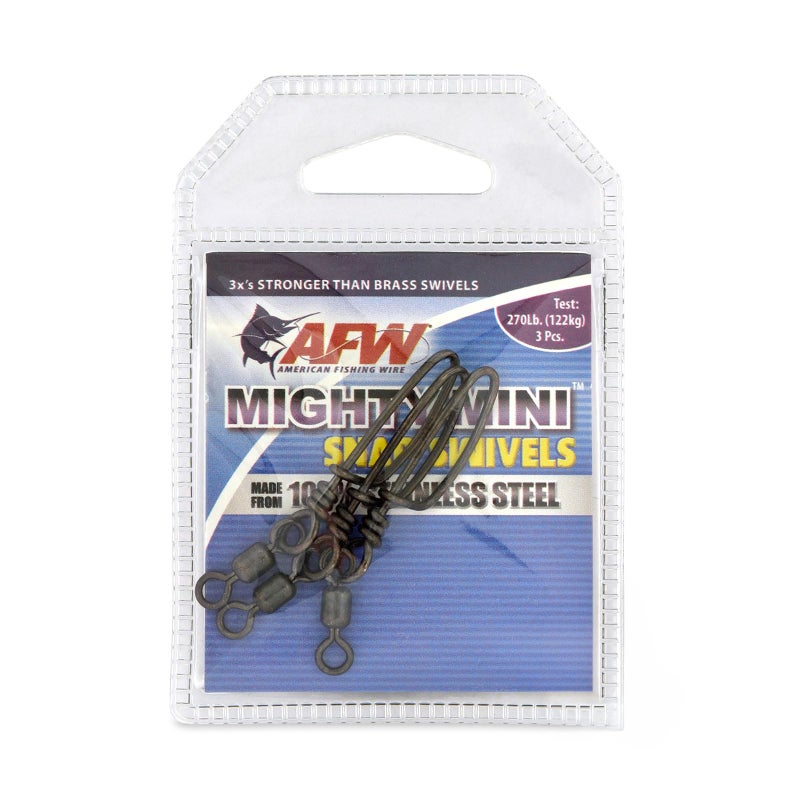 AFW American Fishing Wire Mighty Mini Stainless Steel Snap Swivels, Size #2, 270 lb Test, Gunmetal Black, 3 pc - Image 1